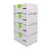 A stack of four white storage containers with green latches, shown against a white background. Podgląd zdjęcia produktu