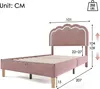 A diagram showing the dimensions of a pink upholstered bed frame. Produktbild-Vorschau