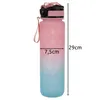 A motivational water bottle with time markings and a straw. Produktbild-Vorschau