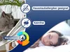 A collage-style image featuring a cat, icons with text, a woman sleeping, and a color wheel indicating warmth class. Produktbild-Vorschau