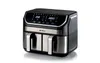 A studio shot of a black and silver dual-basket air fryer against a white background. Podgląd zdjęcia produktu
