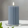 LED Wachskerze Flamme Stripe Batterie Timer blau 15x7,5cm Produktbild-Vorschau 13
