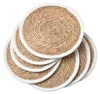 6er Set Boho Platzset Rattan Natur Weiß 29cm - rundes Produktbild-Vorschau 1