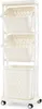 A white three-tiered laundry cart with wheels, featuring three baskets with perforated sides. Produktbild-Vorschau