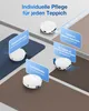 A diagram showing a robot vacuum cleaner interacting with different types of carpets, with text labels indicating its features. Produktbild-Vorschau