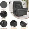 A collage of images showcasing a gray recliner chair and its features. Produktbild-Vorschau