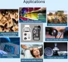 A collage of images showcasing various applications of a microscope lens. Produktbild-Vorschau