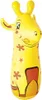 A yellow inflatable giraffe bop bag with brown flower patterns and a brown patch on its side, set against a white background. Produktbild-Vorschau