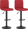 Two red bar stools on a white background.