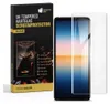 A product box for a screen protector is shown next to a smartphone with a screen protector applied. Produktbild-Vorschau