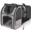 A gray and black expandable pet carrier with mesh windows and pockets. Produktbild-Vorschau