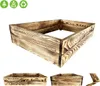 A wooden raised garden bed is shown from a slightly elevated angle, with smaller views of the bed from different perspectives below. There are also three circular icons in the top left corner. Produktbild-Vorschau