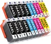 Two rows of printer ink cartridges arranged in orange and clear plastic holders. Produktbild-Vorschau
