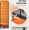 A wall-mounted file organizer with orange folders is shown, with a close-up inset highlighting installation. Náhľad obrázku produktu