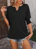 ASKSA Damen T-Shirt V-Ausschnitt 3/4 aermel Bluse Einfarbig Produktbild-Vorschau 2