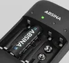 A close-up shot of a battery charger with a battery inserted. Produktbild-Vorschau