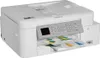 A white Brother MFC-J4340DW 4-in-1 inkjet multifunction printer is shown from a slightly elevated front-right angle. The printer has a control panel with a small screen and buttons, and a paper tray extending from the front with several sheets of printed d Náhled obrázku produktu