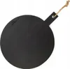 A black circular cutting board with a handle and a rope loop, isolated on a white background. Anteprima dell’immagine prodotto