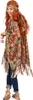 Frau im bunten Hippie-Poncho mit Stirnband; Blick über die Schulter, Fransen, Jeans und Sandalen. Produktbild-Vorschau