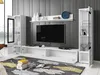 A modern living room entertainment center with a TV, shelving, and cabinets. Produktbild-Vorschau