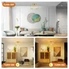A collage showing a living room with a ceiling light fixture, and two smaller images demonstrating the light fixture in different settings and light temperatures. Náhled obrázku produktu