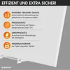 Marketing image showing features of an infrared heater. Produktbild-Vorschau