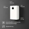 A white product is mounted on a dark gray wall, with dimensions and features listed around it. Anteprima dell’immagine prodotto