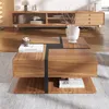 A modern living room with a wooden coffee table and a TV stand. Produktbild-Vorschau