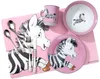 A child's dinnerware set with a zebra theme on a pink placemat. Anteprima dell’immagine prodotto