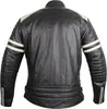 Motorrad Retro Lederjacke Schwarz / Weiß Racing Biker Jacke Produktbild-Vorschau 2