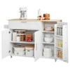 A white kitchen sideboard with a wooden countertop, filled with various kitchenware and food storage containers. Náhled obrázku produktu