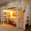 A loft bed with a sofa and shelves underneath, illuminated by LED lights. Náhled obrázku produktu