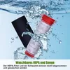 A vacuum cleaner filter and sponge are shown submerged in water with splashes. Produktbild-Vorschau