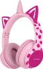 A pair of pink unicorn headphones with LED lights on the ears. Produktbild-Vorschau