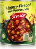 A close-up of a can of Erasco Lentil Stew with Sausages. Produktbild-Vorschau
