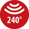 A red circular graphic with white text and a wave-like symbol. Produktbild-Vorschau