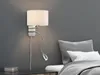 LED Wandleuchte weißer Stoffschirm mit Stecker - Wandlampen Produktbild-Vorschau 5