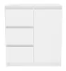 A white chest of drawers with one door and three drawers, shown from the front against a white background. Produktbild-Vorschau