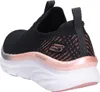 A rear view of a black Skechers sneaker with pink and silver accents. Náhled obrázku produktu