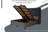A bed frame with its storage compartment open, showcasing the internal space. Produktbild-Vorschau