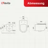 Technical drawings of a toilet with dimensions and branding. Produktbild-Vorschau