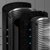 A cross-section diagram of a multi-layered air filter, showing different filtration materials and airflow. Produktbild-Vorschau