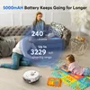 A family is in a living room with a robot vacuum cleaner on the floor. Produktbild-Vorschau