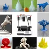 A collage of various 3D printed objects and a 3D printer. Produktbild-Vorschau