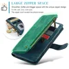A close-up of a blue and green phone case with a zipper, showing its card and cash storage. Produktbild-Vorschau