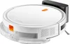 A white Xiaomi robot vacuum cleaner with a black charging dock is shown from a slightly elevated side angle on a white background. Voir les images du produit