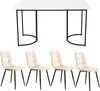 A white marble-patterned dining table with four beige chairs. Anteprima dell’immagine prodotto