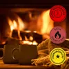 Two mugs of hot beverage in front of a fireplace, with a blanket draped over them. There are three circular marketing badges overlaid on the image. Produktbild-Vorschau