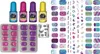 A collection of nail polish bottles, artificial nails, and nail stickers arranged on a white background. Anteprima dell’immagine prodotto