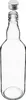 An empty glass bottle with its silver screw-on cap hovering above the opening. Produktbild-Vorschau